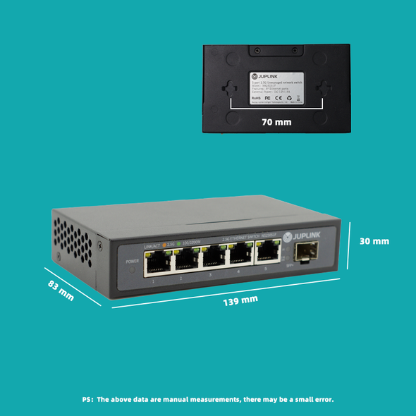 5 Port 2.5G Ethernet Switch with 10G SFP, 5 x 2.5G Base-T Ports, Plug & Play, Fanless Metal 2.5GbE Unmanaged Network Switch