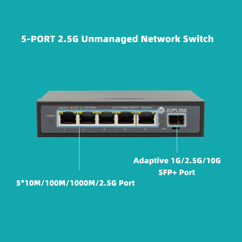 5 Port 2.5G Ethernet Switch with 10G SFP, 5 x 2.5G Base-T Ports