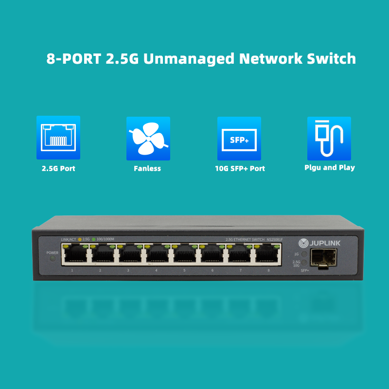 8 Port 2.5G Ethernet Switch with 10G SFP, 5 x 2.5G Base-T Ports, Plug –  Juplink