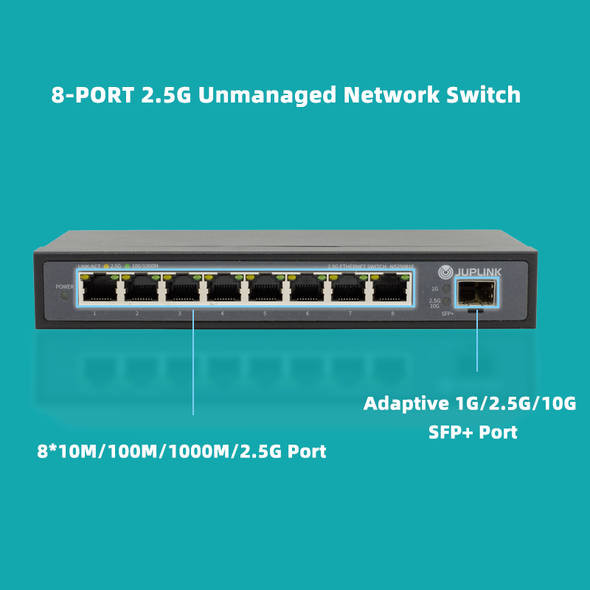 8 Port 2.5G Ethernet Switch with 10G SFP, 5 x 2.5G Base-T Ports, Plug & Play, Fanless Metal 2.5GbE Unmanaged Network Switch